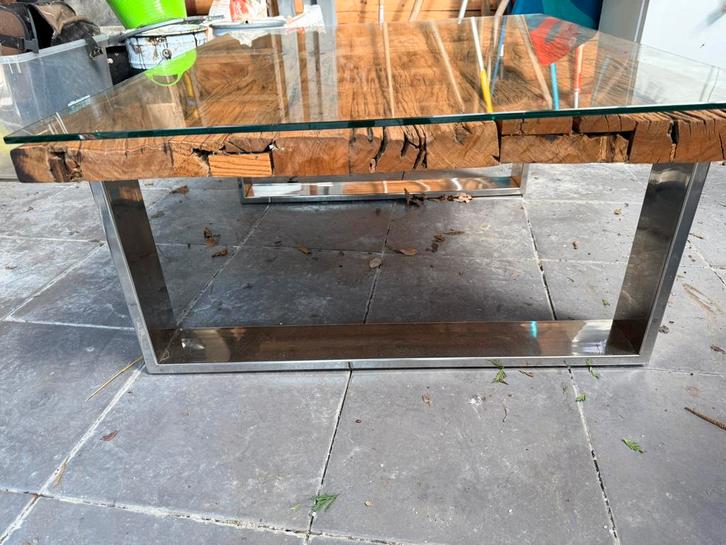 Salontafel hout en glasplaat, Huis en Inrichting, Tafels | Salontafels, Zo goed als nieuw, Ophalen