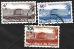 3 Postzegels 1970 Congo-Kinshasa Nationaal paleis, opdruk, Ophalen of Verzenden, Gestempeld, Plaats of Gebouw