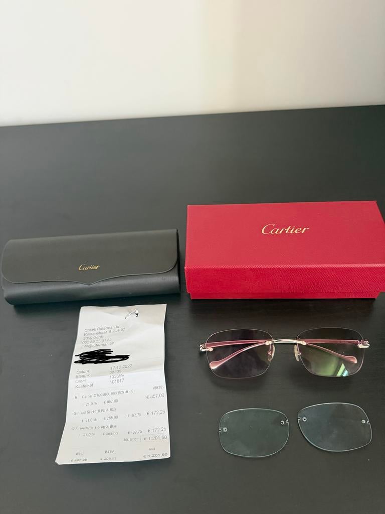 Cartier bril + 2 extra glazen, Bijoux, Sacs & Beauté, Lunettes de Soleil & Lunettes | Hommes, Comme neuf, Lunettes, Bleu, Enlèvement ou Envoi