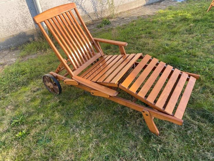 Vintage ligbed in teak Herlag, Tuin en Terras, Ligbedden, Zo goed als nieuw, Ophalen