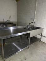 Inox wastafel met 2 spoelbakken, Ophalen, Gebruikt, 200 cm of meer, Minder dan 100 cm