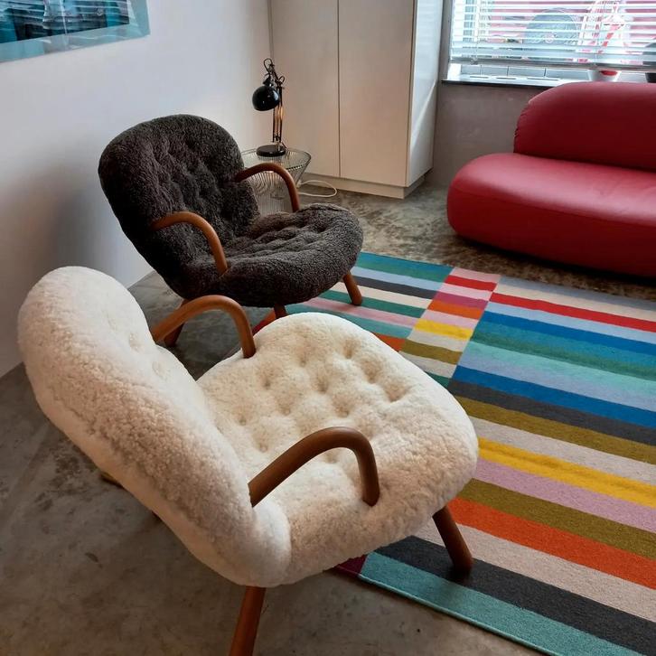 Sheepskin mid-century fauteuils takahama tulipe platner, Antiek en Kunst, Antiek | Meubels | Stoelen en Sofa's, Ophalen of Verzenden