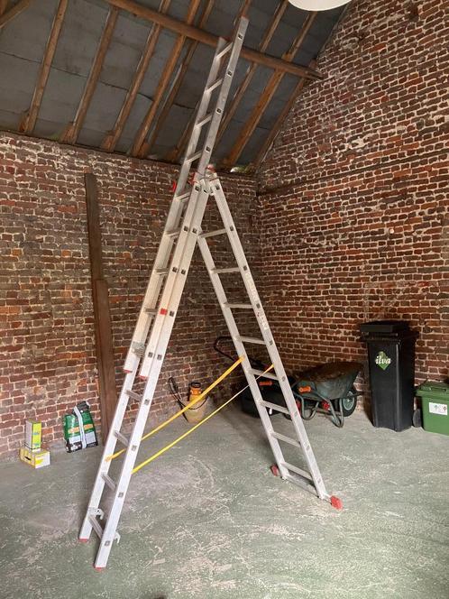 Driedelige ladder alu, Doe-het-zelf en Bouw, Ladders en Trappen, Gebruikt, Ladder, 4 meter of meer, Ophalen