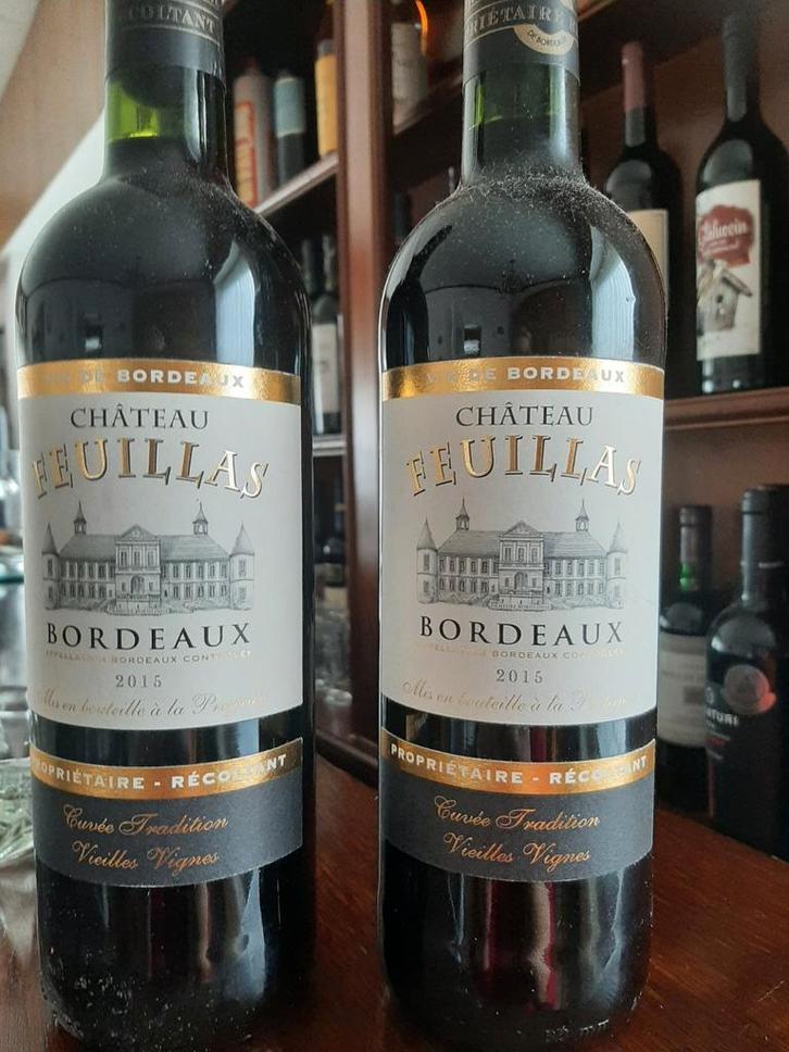2 fois Château Feuillas Bordeaux 2015 — Vieilles Vignes, Collections, Vins, Comme neuf, Vin rouge, Enlèvement ou Envoi