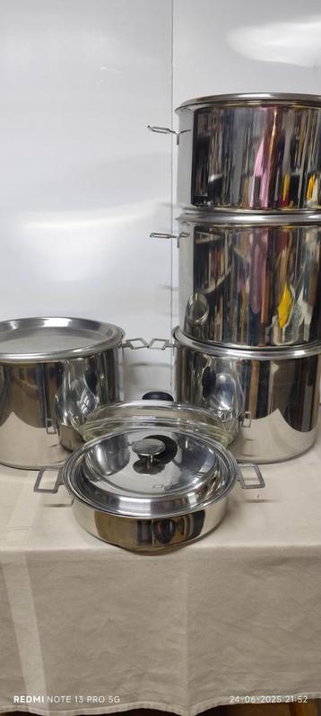 Inox kookpotten 18/10. 5 stuks versch.maten. GEEN inductie. beschikbaar voor biedingen