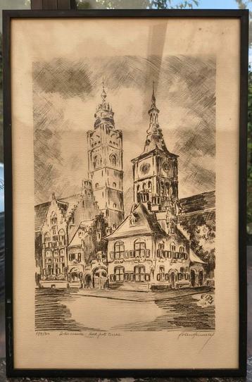 Gravure Ets Markt Diksmuide Certificaat / Frans Vanderveken beschikbaar voor biedingen