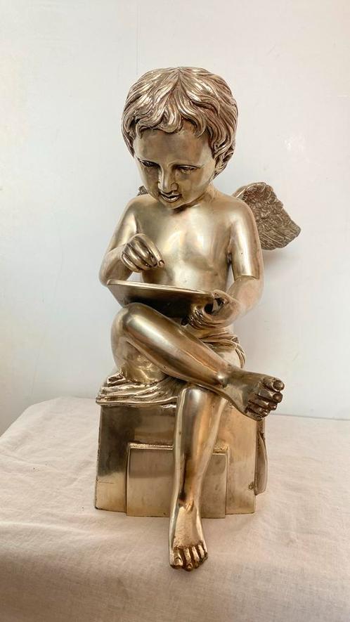 Ange en bronze argenté avec tablette, Antiquités & Art, Art | Sculptures & Bois, Enlèvement ou Envoi
