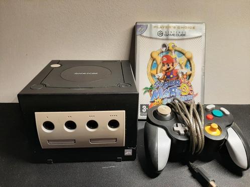 Zwarte Nintendo Gamecube + Mario Sunshine, Games en Spelcomputers, Spelcomputers | Nintendo GameCube, Gebruikt, Zwart, Met 1 controller
