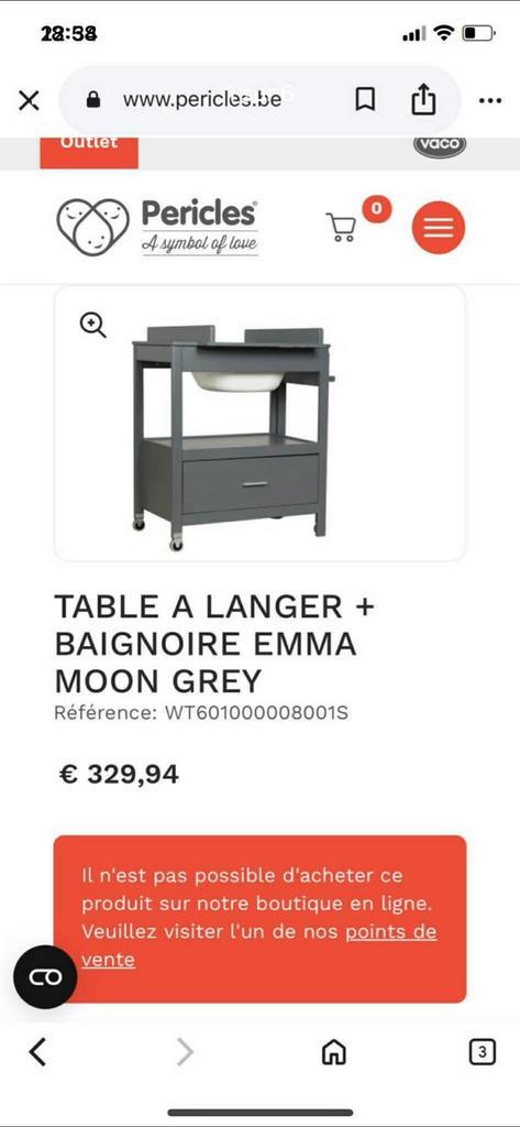 Table à langer PERICLES+baignoire model EMMA MOON GREY, Kinderen en Baby's, Badjes en Verzorging, Gebruikt, Badje, Overige merken