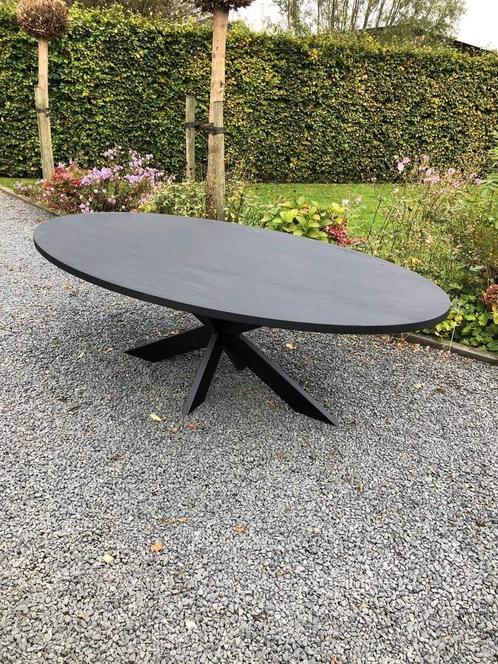 Massief eiken tafels ovaal/recht/rond/deensovaal met staal, Maison & Meubles, Tables | Tables à manger, Neuf, Ovale, Chêne, Enlèvement