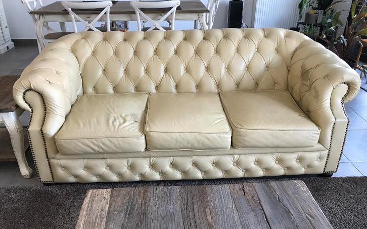 Chesterfield 3p, Maison & Meubles, Canapés | Salons, Utilisé, Banc droit, Trois personnes, 150 à 200 cm, 75 à 100 cm, Cuir, Enlèvement