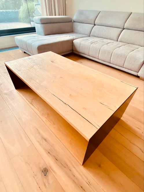 Salontafel modern landelijk - hout + staal, Maison & Meubles, Tables | Tables de salon, Comme neuf, Moins de 50 cm, 50 à 100 cm