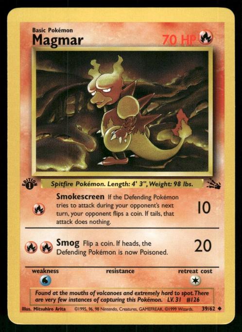 Magmar 39/62 - Fossil (1st edition), Hobby en Vrije tijd, Verzamelkaartspellen | Pokémon, Gebruikt, Verzenden