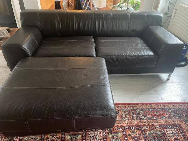 Zetel + poef, Huis en Inrichting, Zetels | Zetels, Zo goed als nieuw, Rechte bank, Tweepersoons, 200 tot 250 cm, 75 tot 100 cm