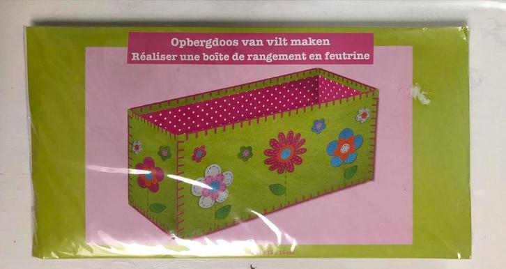 nieuw: DIY opbergdoos van vilt maken groen met bloemen, Hobby en Vrije tijd, Knutselen, Nieuw, Knutselwerk, Ophalen of Verzenden