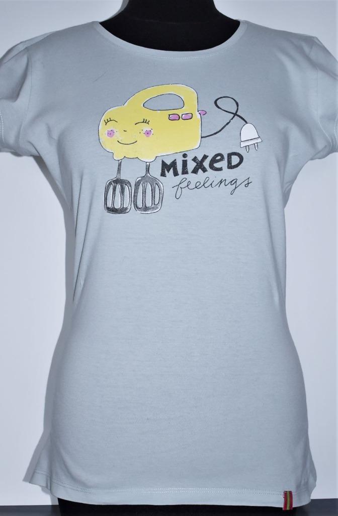 Shirt / t-shirt met mixer & tekst : 'Mixed Feelings' / S (M), Kleding | Dames, T-shirts, Zo goed als nieuw, Maat 36 (S), Overige kleuren