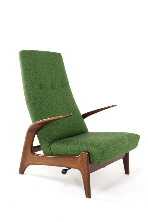 Gimson & Slater Rock 'n Rest fauteuil vintage reupholstered, Huis en Inrichting, Stoelen, Zo goed als nieuw, Eén, Hout, Stof, Overige kleuren
