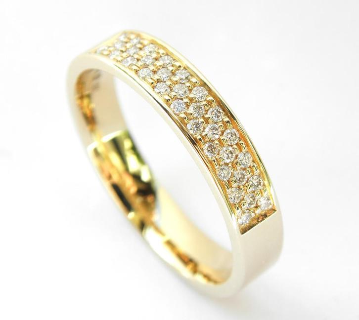 18KT geel gouden herenring met diamanten , XL grote ringmaat, Handtassen en Accessoires, Ringen, Zo goed als nieuw, Dame of Heer