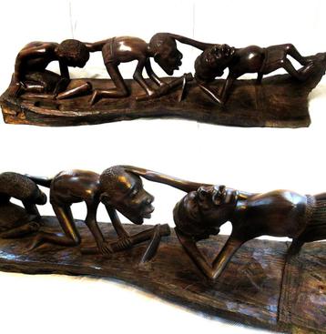 Afrikaans decor volkskunstobject beeld met houtsnijwerk 80cm beschikbaar voor biedingen