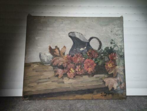 huile sur toile nature morte signe jeanne paquet, Antiek en Kunst, Kunst | Schilderijen | Klassiek, Ophalen of Verzenden