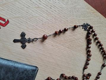 Croix en perles brunes Paternoster intacte, Enlèvement ou Envoi