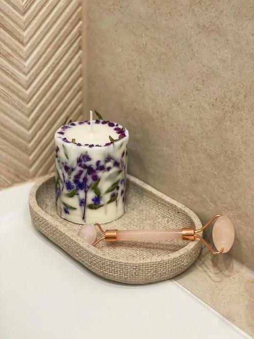 Unieke botanische kaars met gedroogde bloemen, Huis en Inrichting, Woonaccessoires | Kandelaars en Kaarsen, Nieuw, Ophalen of Verzenden