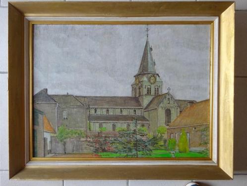 José Van de Vijver, doek, 60 x 80, Kerkzicht '77, Antiek en Kunst, Kunst | Schilderijen | Klassiek, Ophalen