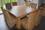 Massief houten tafel met 8 stoelen, Huis en Inrichting, Tafels | Eettafels, 150 tot 200 cm, 100 tot 150 cm, Teakhout, Gebruikt