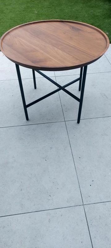 Walnoot round tray bijzet-, salontafel, Enlèvement, Comme neuf, Rond