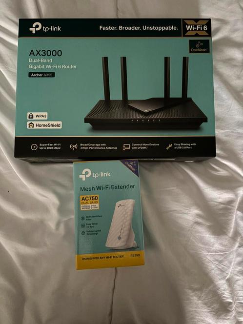 TP link AX55 mesh router wifi6 & TP link RE190 mesh extender, Computers en Software, Netwerk switches, Zo goed als nieuw, Ophalen