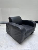 Zwart leren fauteuil – gratis af te halen, Ophalen, Gebruikt, Comfortabel, 75 tot 100 cm