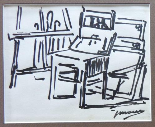 JOS JOZEF MOUS / ATELIERZICHT / ORIGINEEL WERK / 25x27cm SIG, Antiek en Kunst, Kunst | Schilderijen | Klassiek, Ophalen of Verzenden