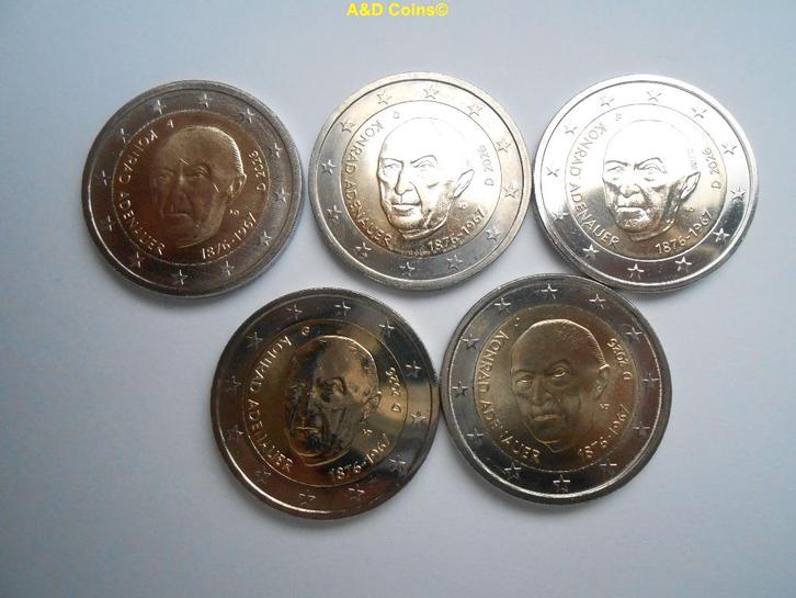 Duitsland 5 x 2 Euro 2026, Timbres & Monnaies, Monnaies | Europe | Monnaies euro, Série, 10 euros, Allemagne, Envoi