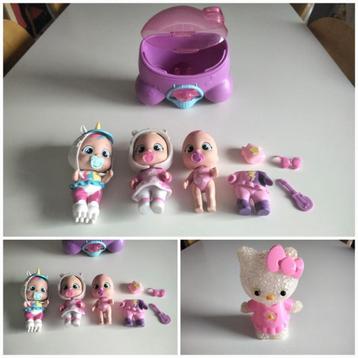 Set van 3 kleine Cry Babies-poppen+accessoires+Hello Kitty beschikbaar voor biedingen