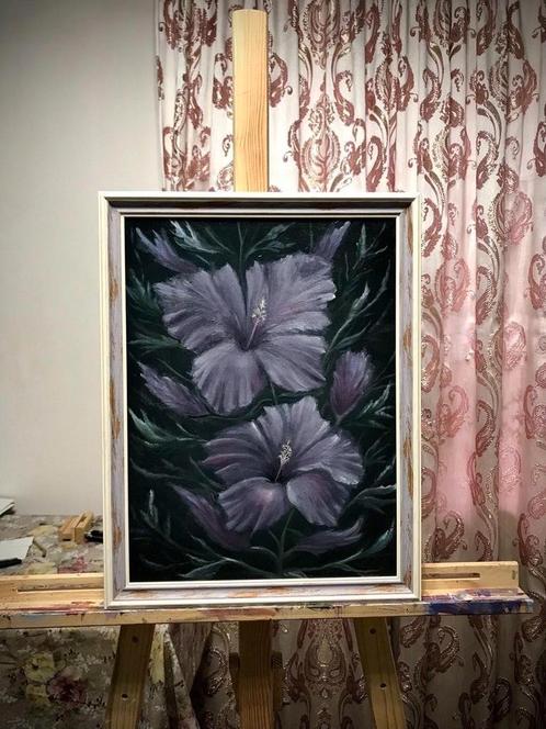 Bloemen op een zwarte achtergrond, Antiek en Kunst, Kunst | Schilderijen | Klassiek, Ophalen of Verzenden
