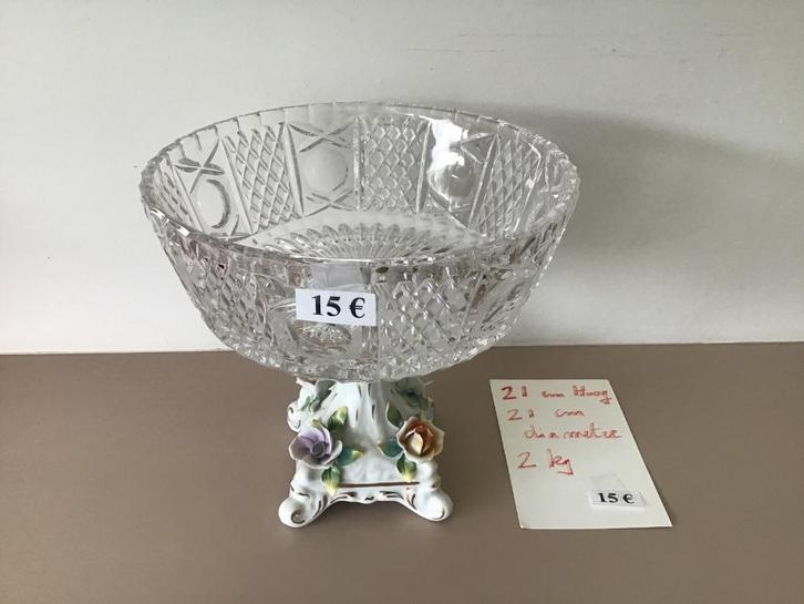 mooie bonbonniere 21 cm diameter en 6 andere, Antiek en Kunst, Antiek | Glaswerk en Kristal, Ophalen of Verzenden