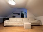 Witte lederen Natuzzi zetel + poef, Huis en Inrichting, Zetels | Zetels, Ophalen, Gebruikt, 100 tot 125 cm, 300 cm of meer