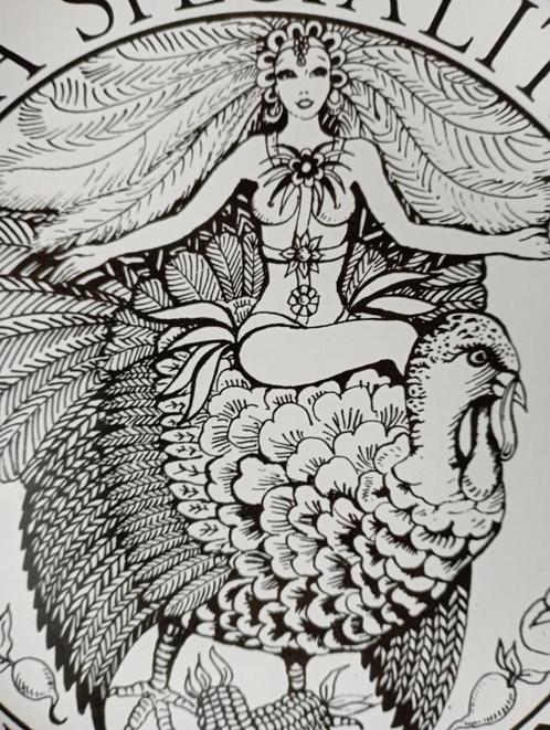 459) Typisch bord van een halfnaakte vrouw op een kalkoen, Antiquités & Art, Antiquités | Céramique & Poterie, Enlèvement ou Envoi