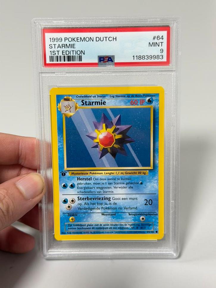 1999 POKEMON DUTCH 64 STARMIE First 1ST EDITION psa-9 64/102, Hobby en Vrije tijd, Verzamelkaartspellen | Pokémon, Zo goed als nieuw