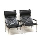 Vintage design fauteuil 2x jaren '60 '70 '80 design retro, Huis en Inrichting, Verzenden, Zwart, Leer
