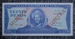Bankbiljet 20 Pesos Cuba 1988 UNC-SPECIMEN, Postzegels en Munten, Setje, Ophalen of Verzenden, Overige landen