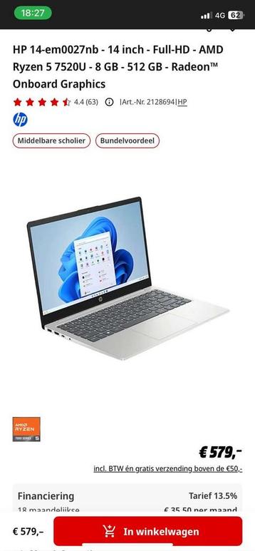 HP 14” Ryzen 5 / 8GB / 512GB SSD – NIEUW beschikbaar voor biedingen