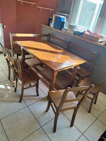 table avec chaises et banc, Maison & Meubles, Tables | Tables à manger, 100 à 150 cm, Cinq personnes ou plus, Enlèvement, Utilisé