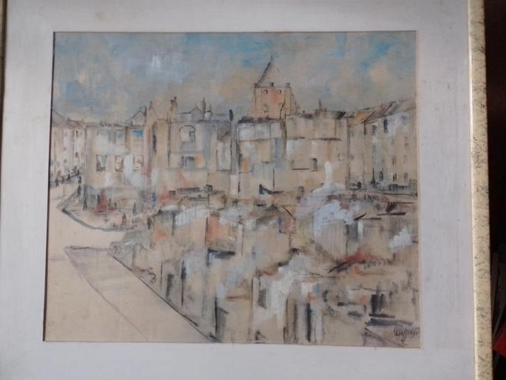 Jack Jefferys  1896 - 1961  Aquarel  Stadsgezicht, Antiek en Kunst, Kunst | Schilderijen | Klassiek, Verzenden