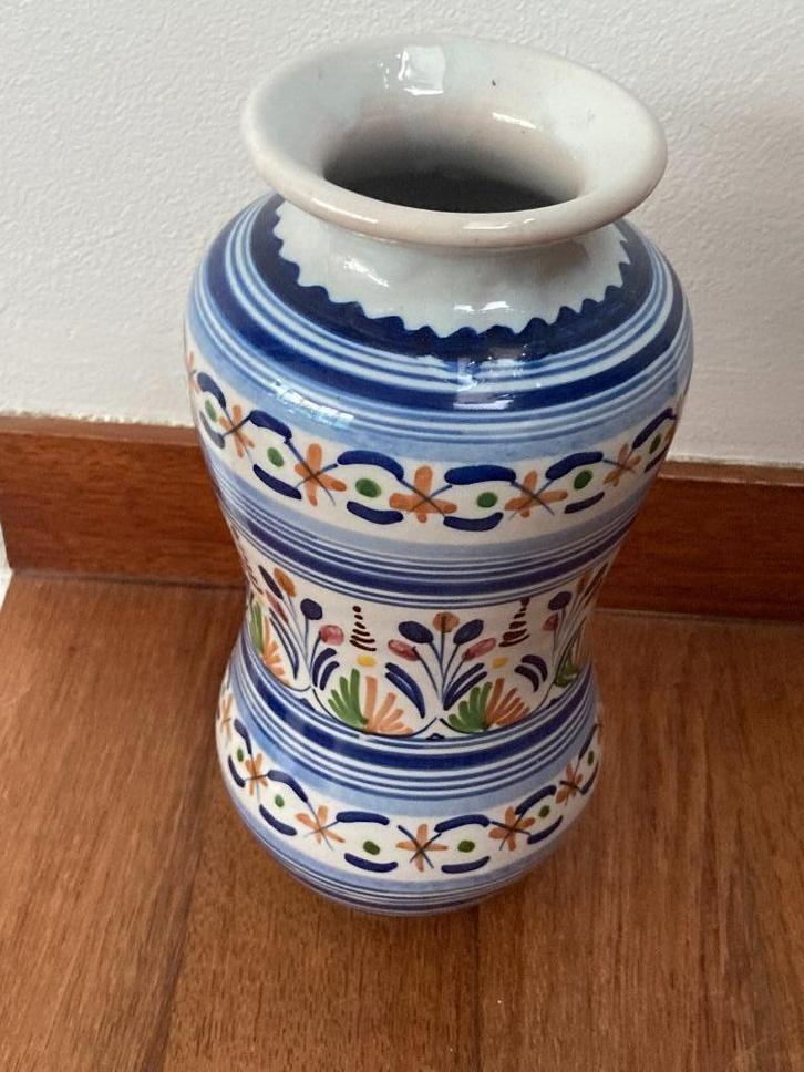 Handbeschilderde vaas – Zuid-Europees aardewerk – jaren ’70–, Huis en Inrichting, Woonaccessoires | Vazen, Zo goed als nieuw, Blauw