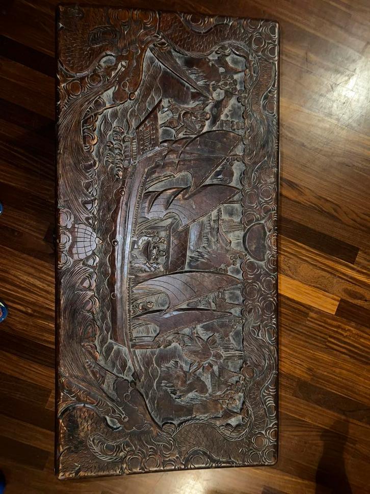 Grote handgesneden houten Chinese kist – draken – 105 cm, Antiek en Kunst, Antiek | Meubels | Kasten, Ophalen