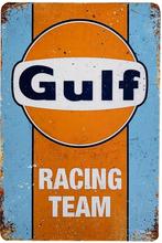 Panneau d'affichage vintage mancave de Gulf Racing - neuf, Enlèvement ou Envoi, Panneau publicitaire, Neuf