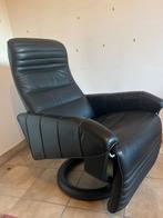 Sixties relaxzetel, zwart leder, quasi nieuw, Huis en Inrichting, Fauteuils, Ophalen, Leer
