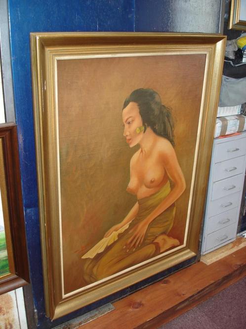 Hasim olieverf op doek Indonesische naakte schone dame, Antiquités & Art, Art | Peinture | Classique, Enlèvement