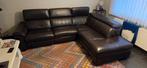 Donkerbruin lederen hoeksalon met ingebouwde relax, Enlèvement, Utilisé, Cuir, Hedendaags